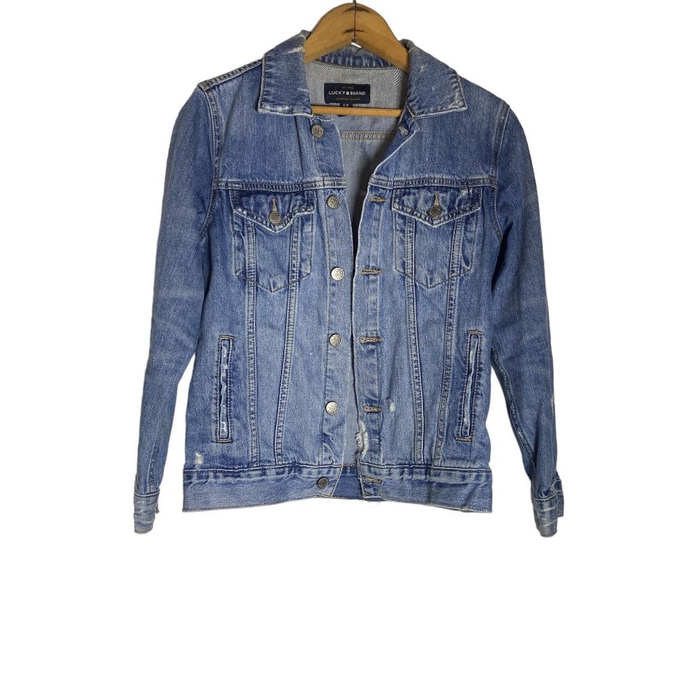 Lucky Brand Tomboy Trucker Jean Jacket Women's Blue Denim Distressed SMALL  Pre-